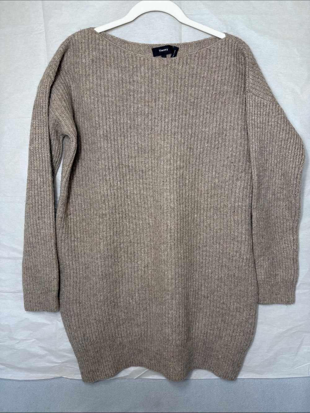 Theory Taupe Asymmetrical wool blend Ribbed Knit Dress